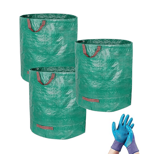 HTT GLOBAL Heavy Duty Garden Waste Bags with Gloves | 4PCs Set – 400L Reusable Garden Sacks with Handles - HTT Mobiles