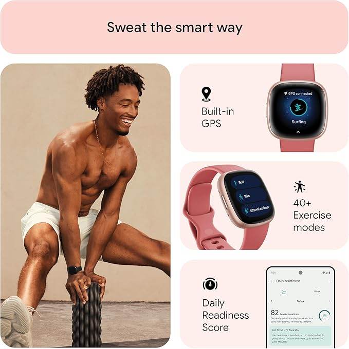 Google Fitbit Versa 4 Fitness Smartwatch with built-in GPS and up to 6 days battery life - compatible with iOS 15 or higher & Android OS 9.0 or higher, Black/Graphite - HTT Mobiles