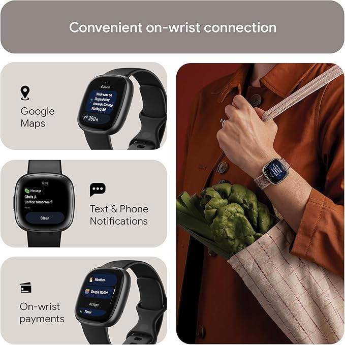 Google Fitbit Versa 4 Fitness Smartwatch with built-in GPS and up to 6 days battery life - compatible with iOS 15 or higher & Android OS 9.0 or higher, Black/Graphite - HTT Mobiles