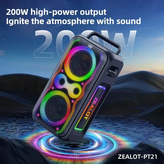 ZEALOT-PT21 200W Wireless Bluetooth Speaker , Portable Outdoor Speakers Loud with Bass Boost, Stereo Pairing, Reverse Charging