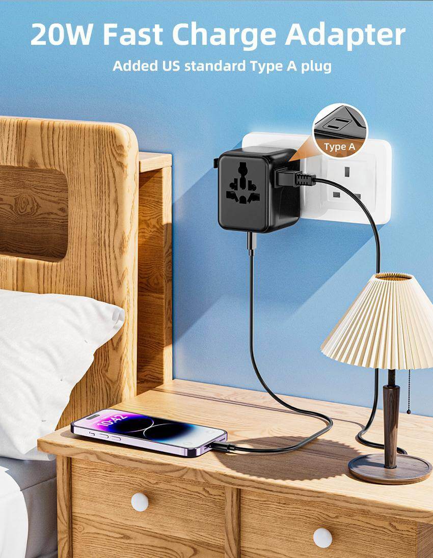 HTT GLOBAL Universal Travel Adapter – All-in-One with 2 USB-C, 1 USB-A | Worldwide Plug Support - HTT Mobiles