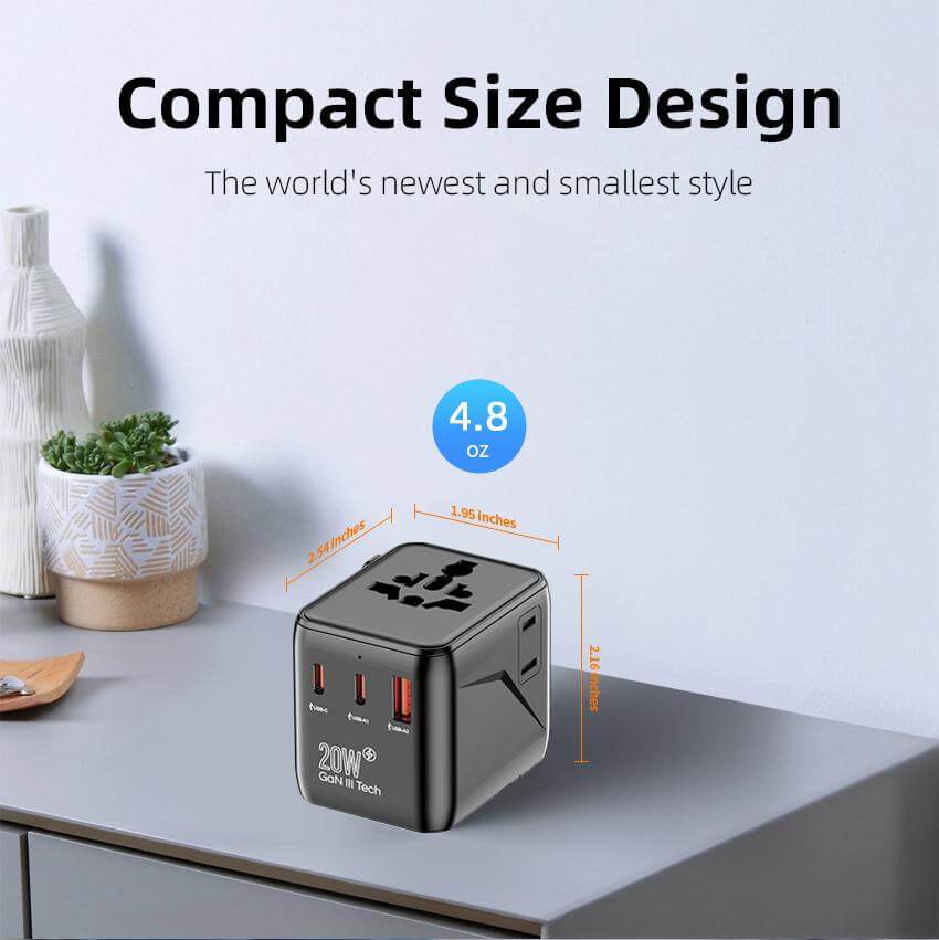 HTT GLOBAL Universal Travel Adapter – All-in-One with 2 USB-C, 1 USB-A | Worldwide Plug Support - HTT Mobiles