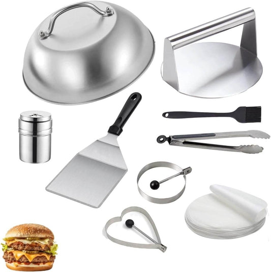 HTT GLOBAL Smash Burger Press & Griddle Kit – Stainless Steel Smasher, Spatula, Melting Dome & Wax Discs - HTT Mobiles
