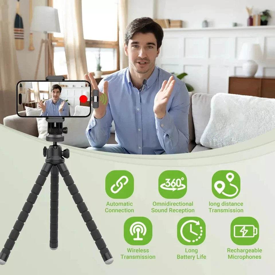 Wireless Lavalier Microphone for iPhone & AndroidWireless Lavalier Lapel Microphone - Used for iPhone/Android Phone/Computer/iPad with Noise Reduction - Mini 2 Clip-on Lapel Mic for Video Recording Tiktok Youtube, Plug-Play - HTT Mobiles