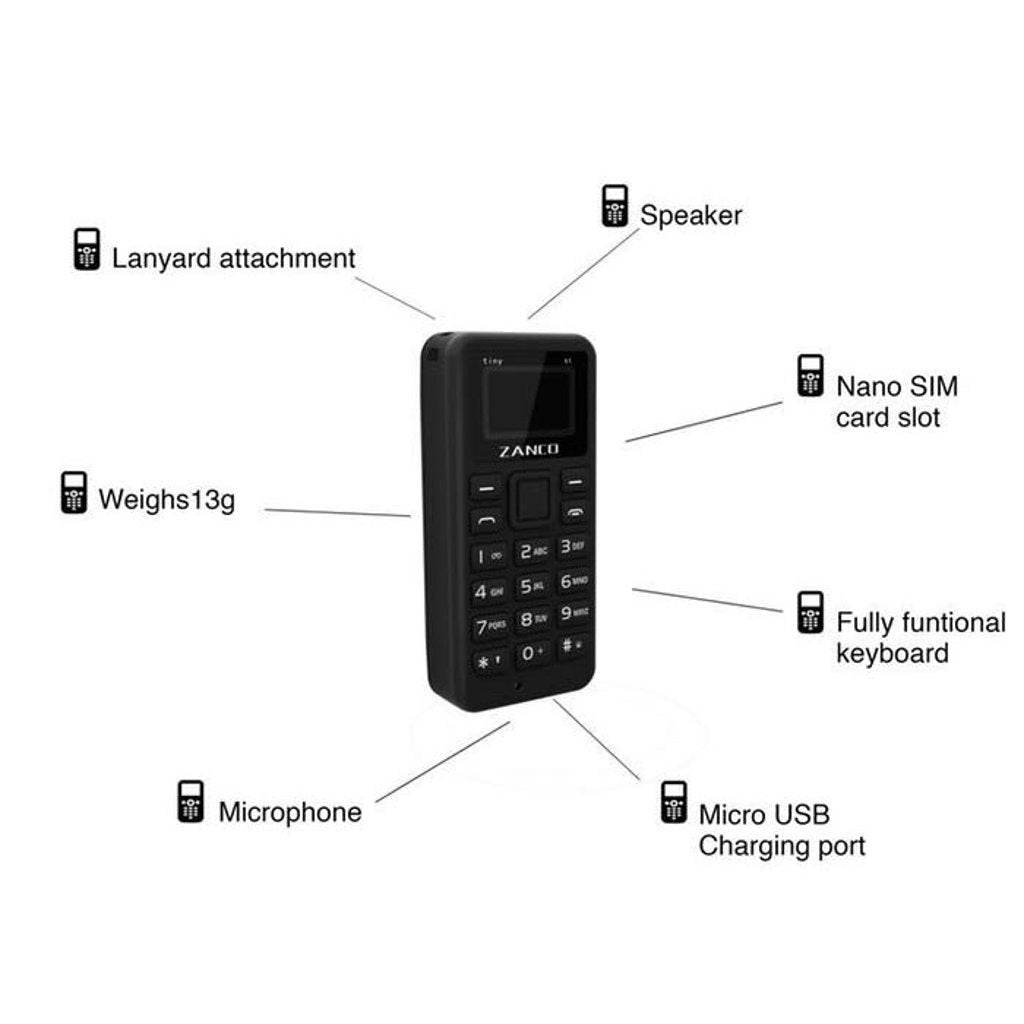 Zanco Tiny T1 - World's Smallest Mobile Phone (Black) - HTT Mobiles