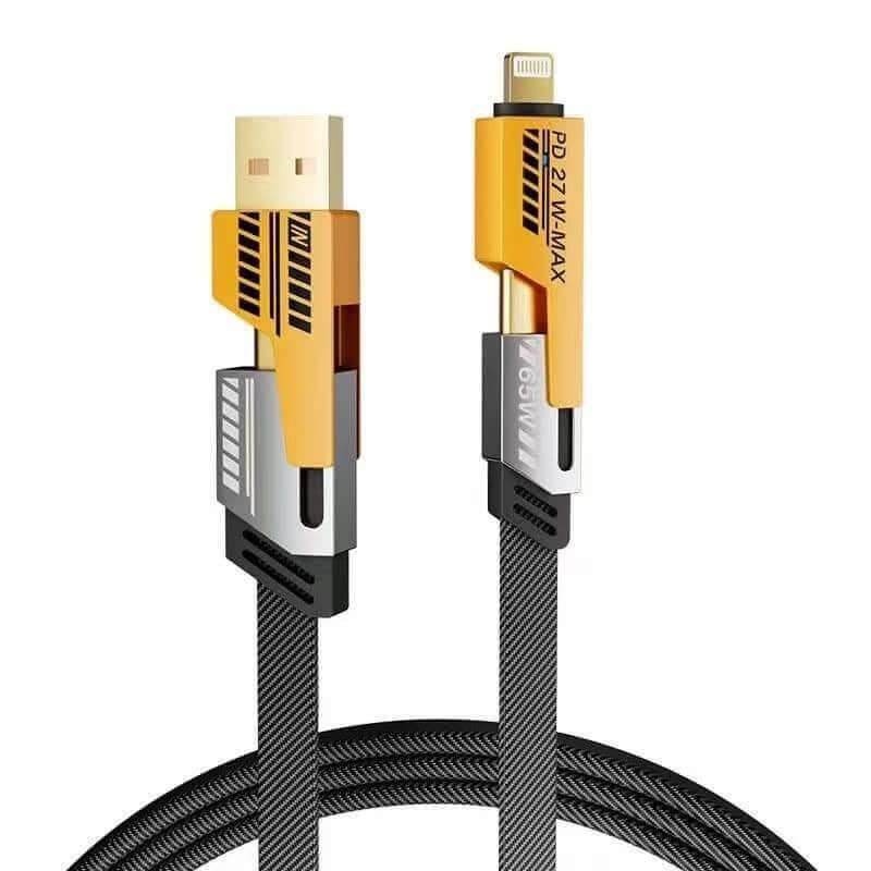 4 - in - 1 Multi Charging Cable (1M) – Nylon Braided USB A/C to USB - C & Lightning – 65W PD Fast Charging, Universal Sync Cord - HTT Mobiles