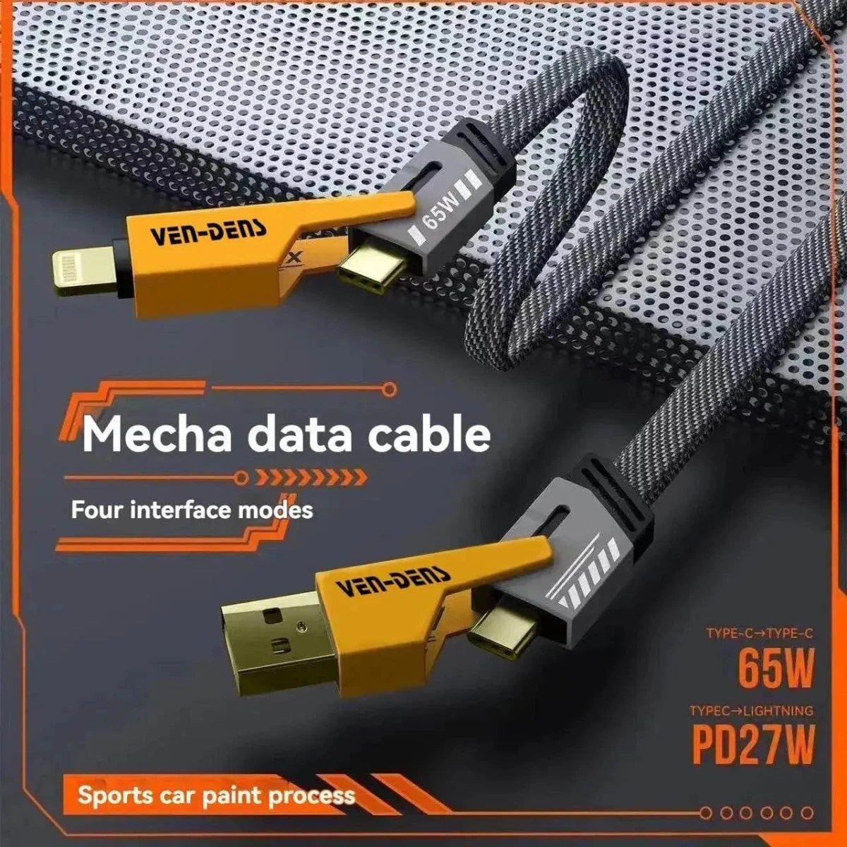 4 - in - 1 Multi Charging Cable (1M) – Nylon Braided USB A/C to USB - C & Lightning – 65W PD Fast Charging, Universal Sync Cord - HTT Mobiles