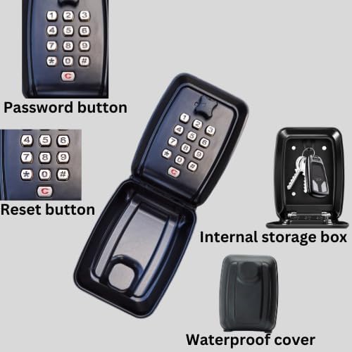 Key Safe Wall Mounted with Screwdriver, key lock box outdoor, Key Safe Outdoor for Keys & Cards, Lock Box 12 Digit Combination with Weatherproof Cover, Heavy Duty Key Lock Box Outdoor for Home