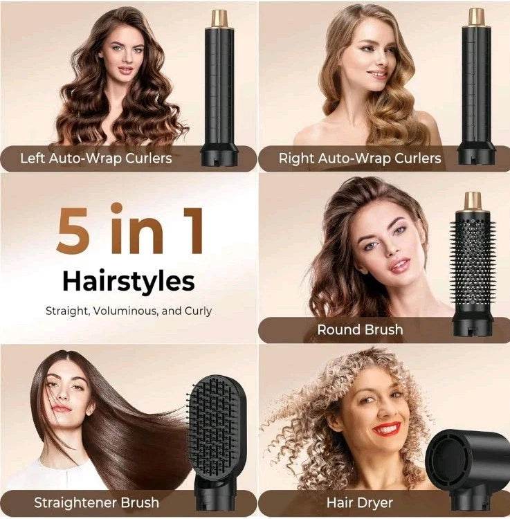 5 - in - 1 Hair Dryer & Styler Set – Air Wrap Technology, Volumizer, Curler & Straightener Brush - HTT Mobiles
