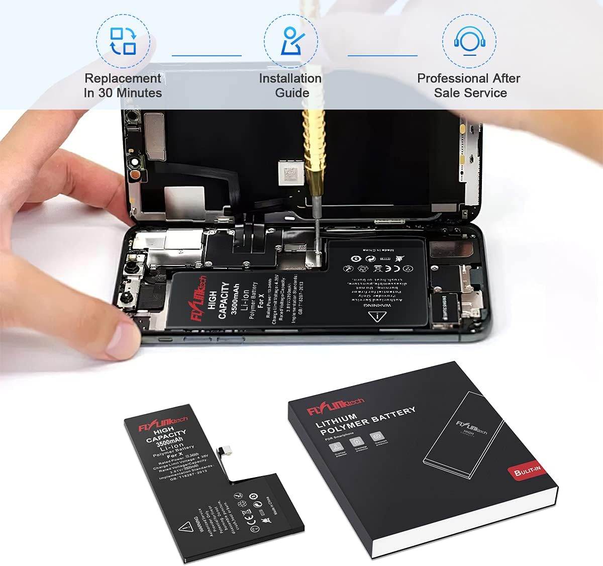 FLYLINKTECH iPhone Battery Replacement Kit – 3.82V 1810mAh for iPhone 5/5s/6/6s/7/7 Plus with Full Repair Tool Set – High Capacity & Certified Safe - HTT Mobiles