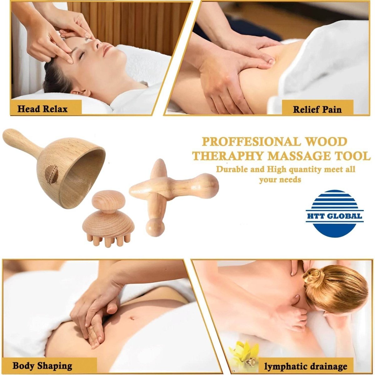 7 - Piece Wood Therapy Massage Kit - Maderotherapy Tools for Body Contouring & Lymphatic Drainage - HTT Mobiles