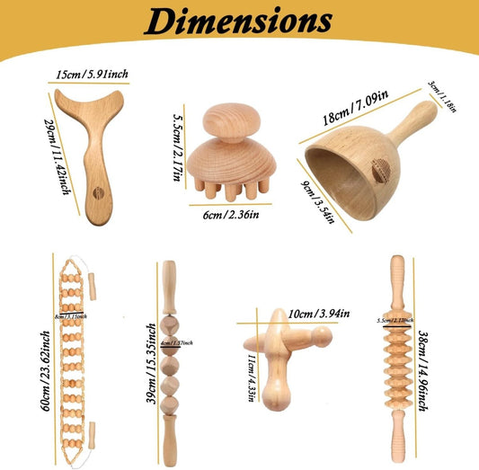 7 - Piece Wood Therapy Massage Kit - Maderotherapy Tools for Body Contouring & Lymphatic Drainage - HTT Mobiles