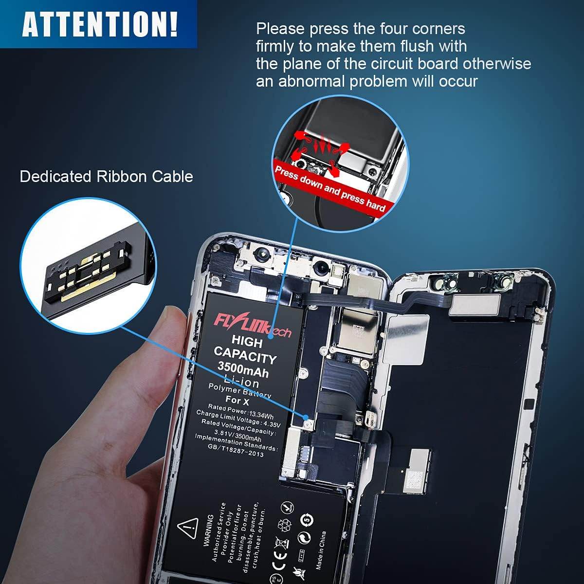 FLYLINKTECH iPhone Battery Replacement Kit – 3.82V 1810mAh for iPhone 5/5s/6/6s/7/7 Plus with Full Repair Tool Set – High Capacity & Certified Safe - HTT Mobiles