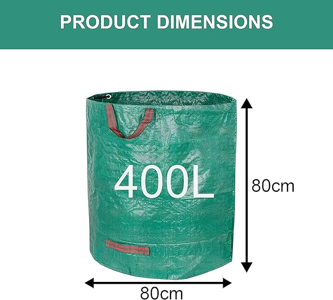 Garden Waste Bags Heavy Duty with Gardening Gloves - Garden Bags Heavy Duty with Handles - 400L x 3 Reusable Garden Sacks - Foldable Grass Bags for Garden - Large Green Bags for Garden Waste (4PCs)