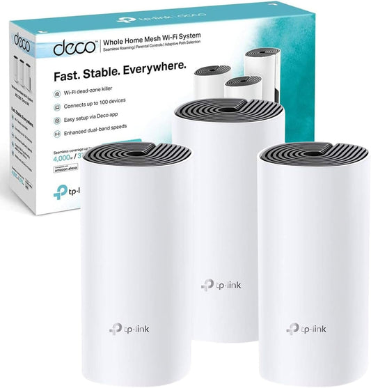 TP-Link Deco M4 Whole Home Mesh Wi-Fi System, Up to 4000 sq ft Coverage, Qualcomm CPU, Dual-Band AC1200 with Gigabit Ports, Compatible with Amazon Echo/Alexa, Parent Control, Pack of 3, Brand New