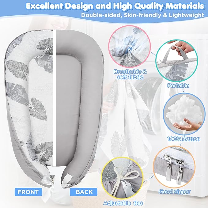 Baby Lounger Bed Baby Nest Pod for Newborn Toddler Sleep cot with Breathable Hypoallergenic Cotton Portable Travel Pod