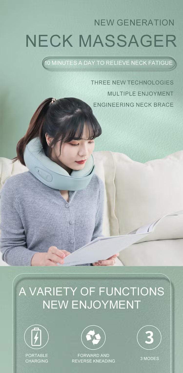 Neck Massager  with Heat - Cervical Pillow Deep Tissue Kneading for Back - Rechargeable Cordless 3D Kneading Massage Cushion Relieve Muscle Pain, for Home, Women Ideal Gift (Green)