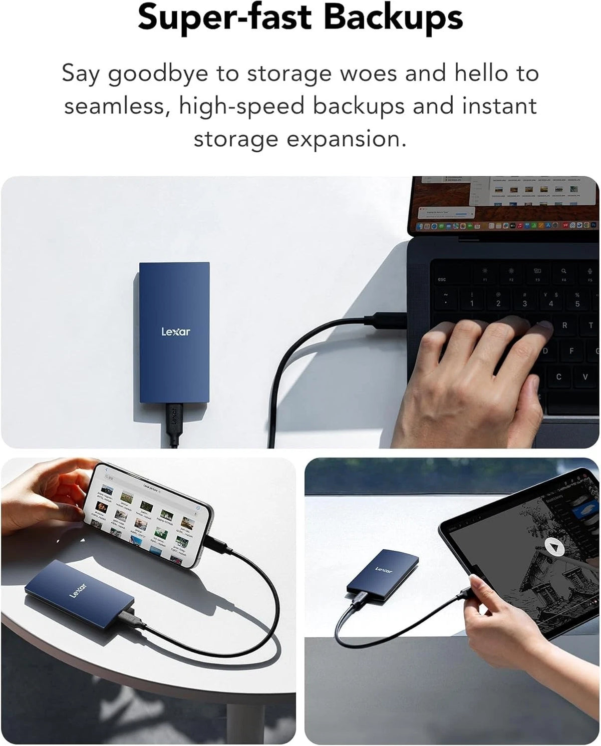 Lexar ES3 1TB Portable SSD Blue USB-C 1050MB/s LES3XXX001T -Blue NEW