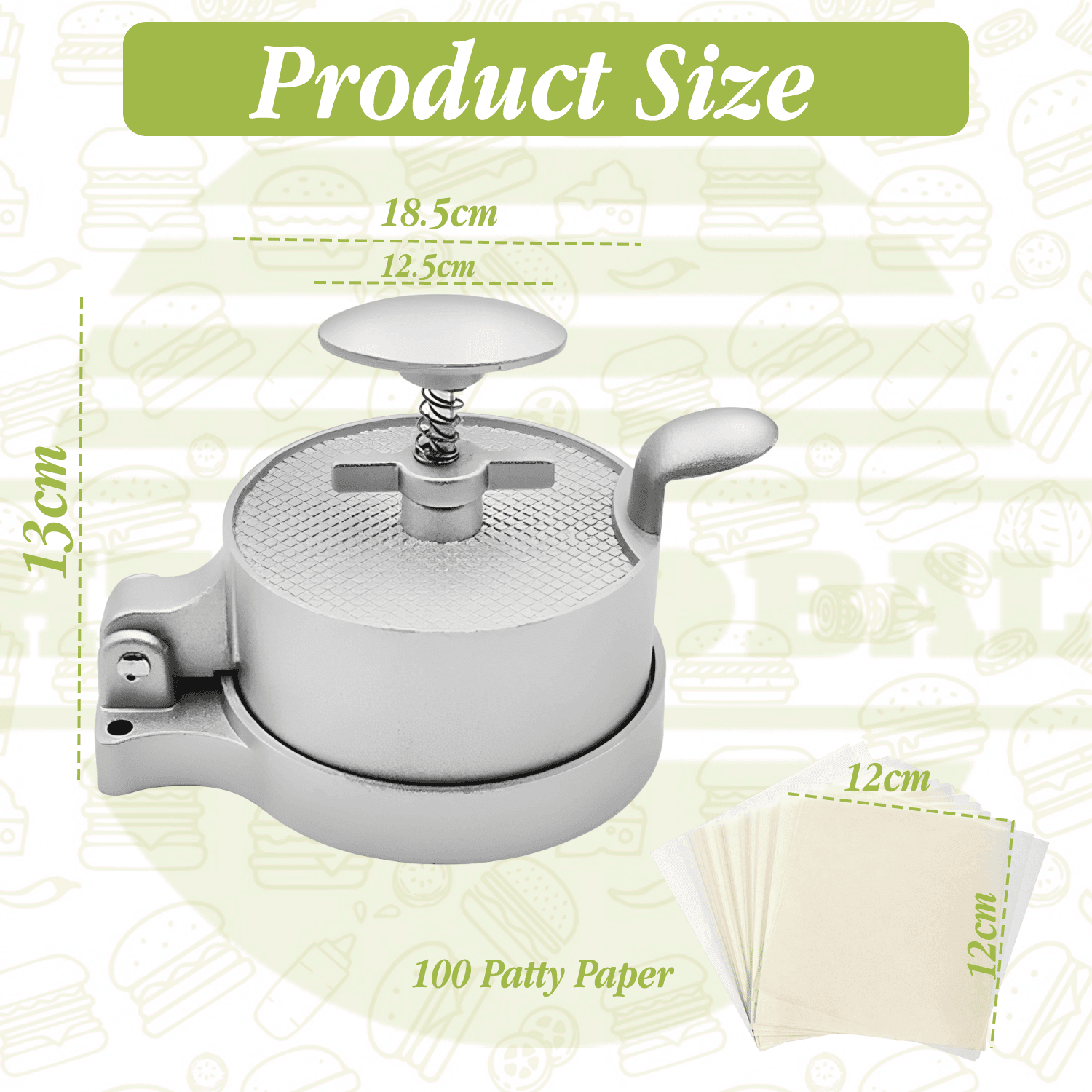 HTT Global Adjustable Burger Press with 100 Wax Discs – Double Aluminium Burger Smasher & Manual Patty Maker with Wood Handle – Non-Stick Press for Hamburgers, Chicken, Vegan Patties - HTT Mobiles
