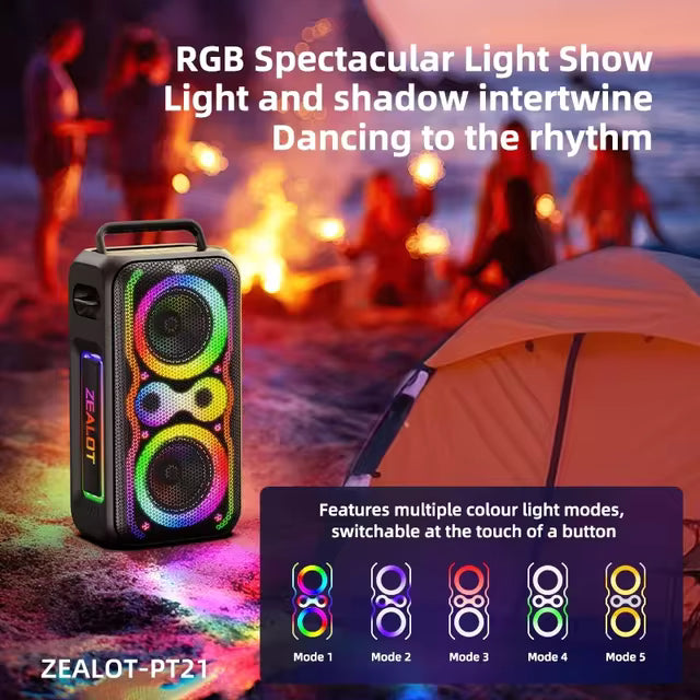 ZEALOT-PT21 200W Wireless Bluetooth Speaker , Portable Outdoor Speakers Loud with Bass Boost, Stereo Pairing, Reverse Charging
