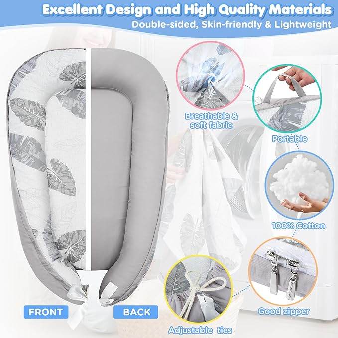 Baby Lounger Bed Nest Pod – Portable, Hypoallergenic & Breathable Cotton for Newborns (0 - 12 Months) - HTT Mobiles