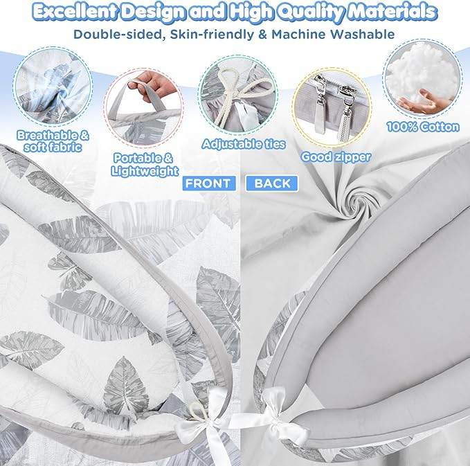 Baby Lounger Bed Nest Pod – Portable, Hypoallergenic & Breathable Cotton for Newborns (0 - 12 Months) - HTT Mobiles