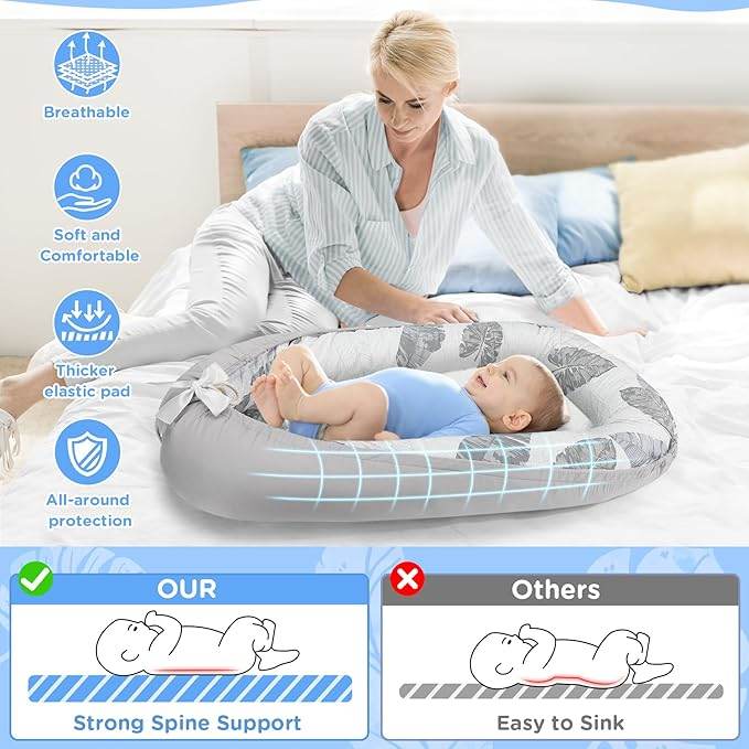 Baby Lounger Bed Nest Pod – Portable, Hypoallergenic & Breathable Cotton for Newborns (0 - 12 Months) - HTT Mobiles
