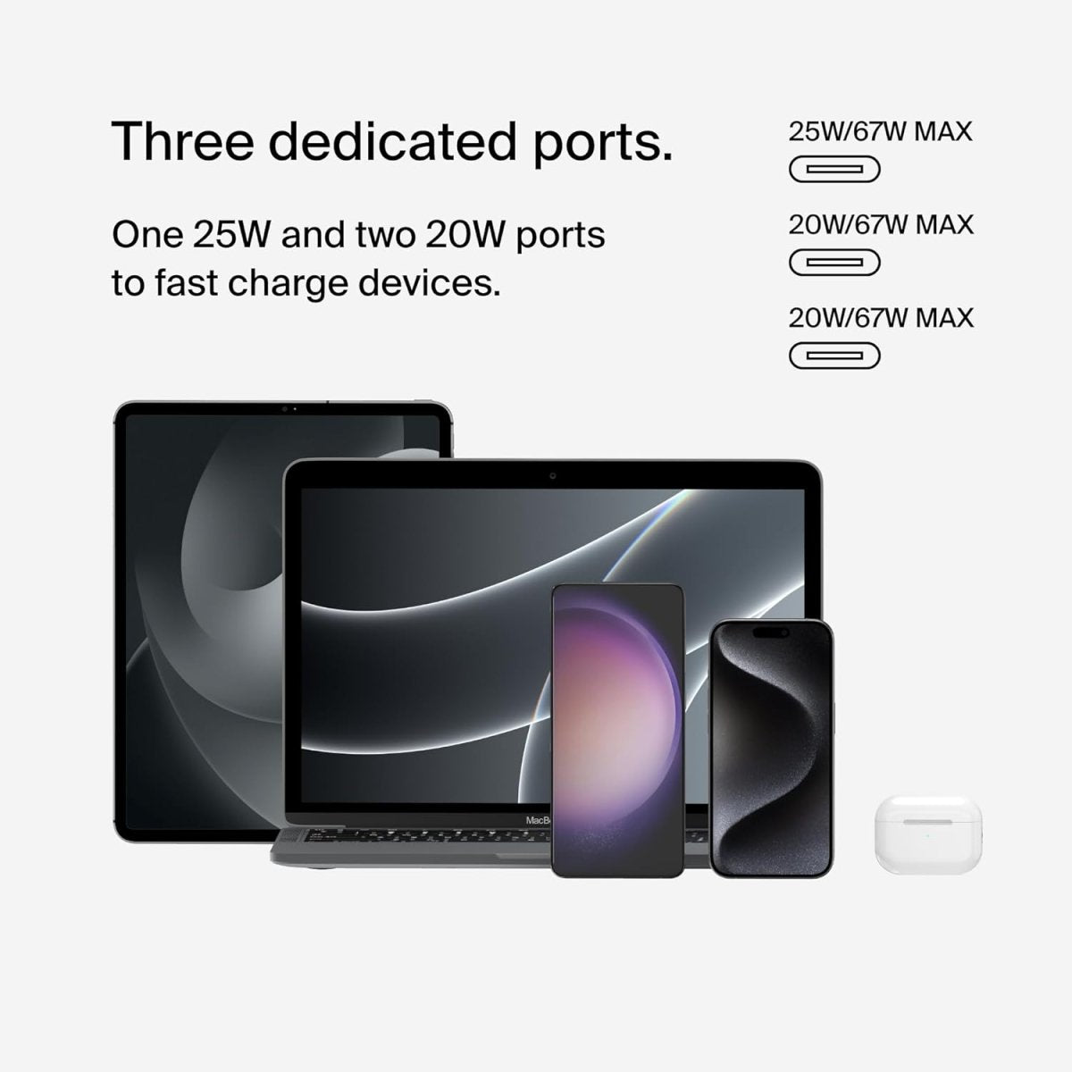 Belkin BoostCharge 67W 3 - Port USB - C Wall Charger with PPS & PD 3.1 – Includes USB - C Cable – Fast Charging , - HTT Mobiles