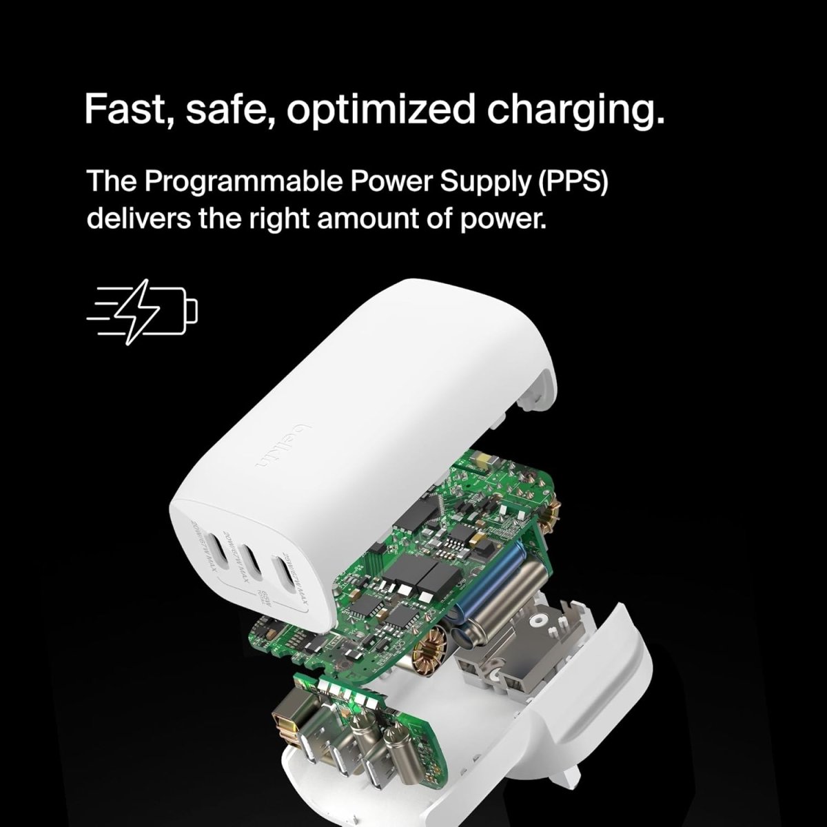 Belkin BoostCharge 67W 3 - Port USB - C Wall Charger with PPS & PD 3.1 – Includes USB - C Cable – Fast Charging , - HTT Mobiles