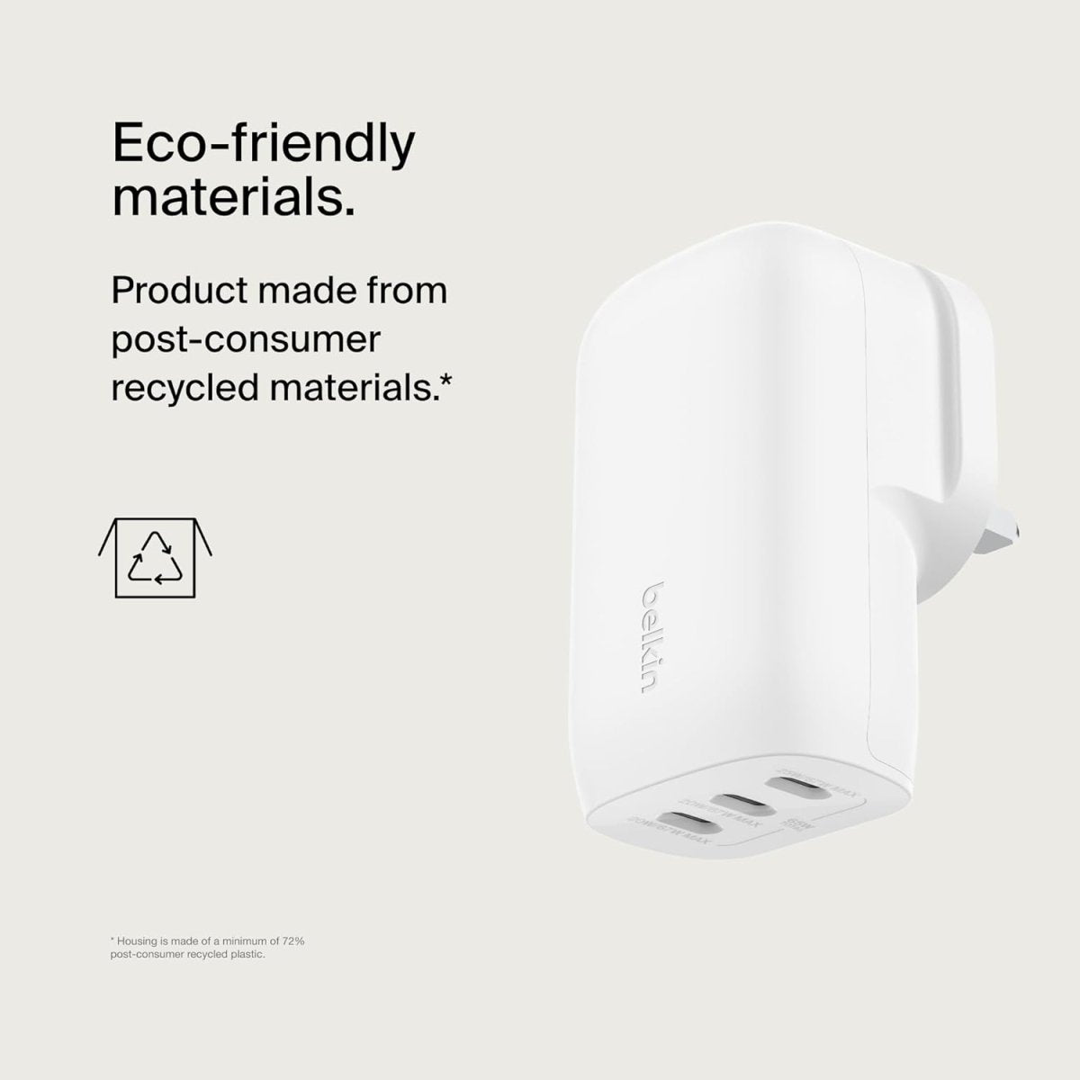 Belkin BoostCharge 67W 3 - Port USB - C Wall Charger with PPS & PD 3.1 – Includes USB - C Cable – Fast Charging , - HTT Mobiles