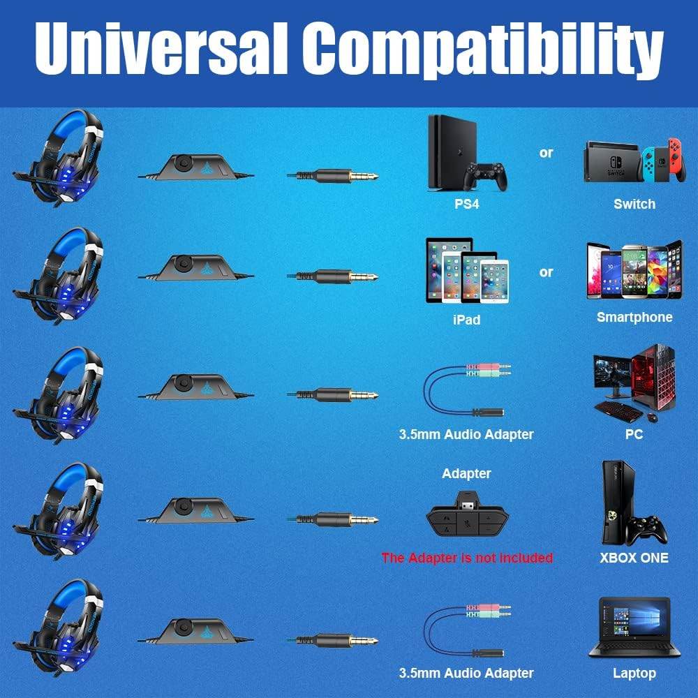 Bengoo G9000 Stereo Gaming Headset – Noise Cancelling Mic, LED Light, Bass Surround (Multi - Platform) - HTT Mobiles