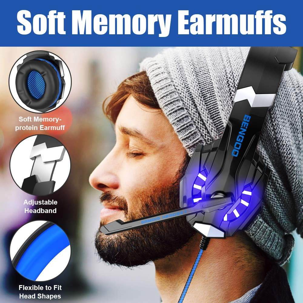 Bengoo G9000 Stereo Gaming Headset – Noise Cancelling Mic, LED Light, Bass Surround (Multi - Platform) - HTT Mobiles