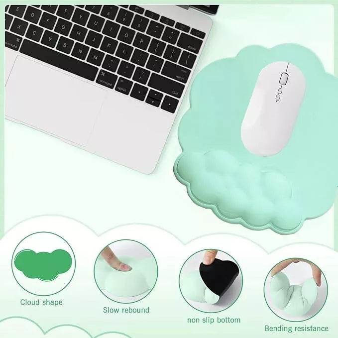 Cloud Wrist Rest Set (3 Pcs) – Ergonomic Memory Foam Keyboard & Mouse Support with Coaster (Non - Slip Base) - HTT Mobiles