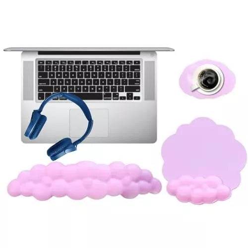 Cloud Wrist Rest Set (3 Pcs) – Ergonomic Memory Foam Keyboard & Mouse Support with Coaster (Non - Slip Base) - HTT Mobiles