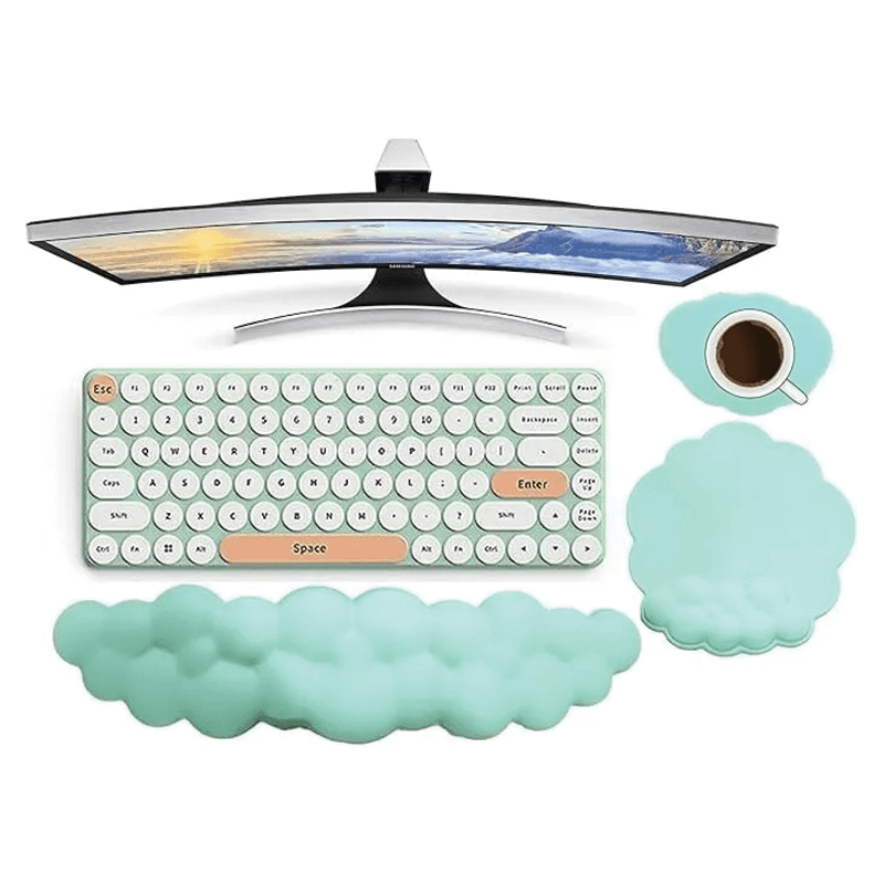 Cloud Wrist Rest Set (3 Pcs) – Ergonomic Memory Foam Keyboard & Mouse Support with Coaster (Non - Slip Base) - HTT Mobiles