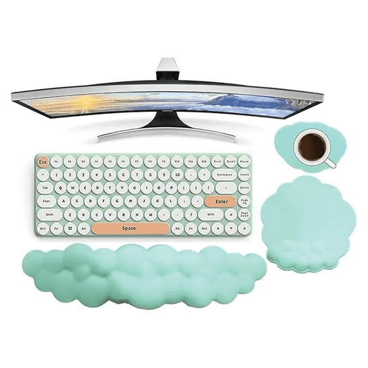 Cloud Wrist Rest Set (3 Pcs) – Ergonomic Memory Foam Keyboard & Mouse Support with Coaster (Non - Slip Base) - HTT Mobiles