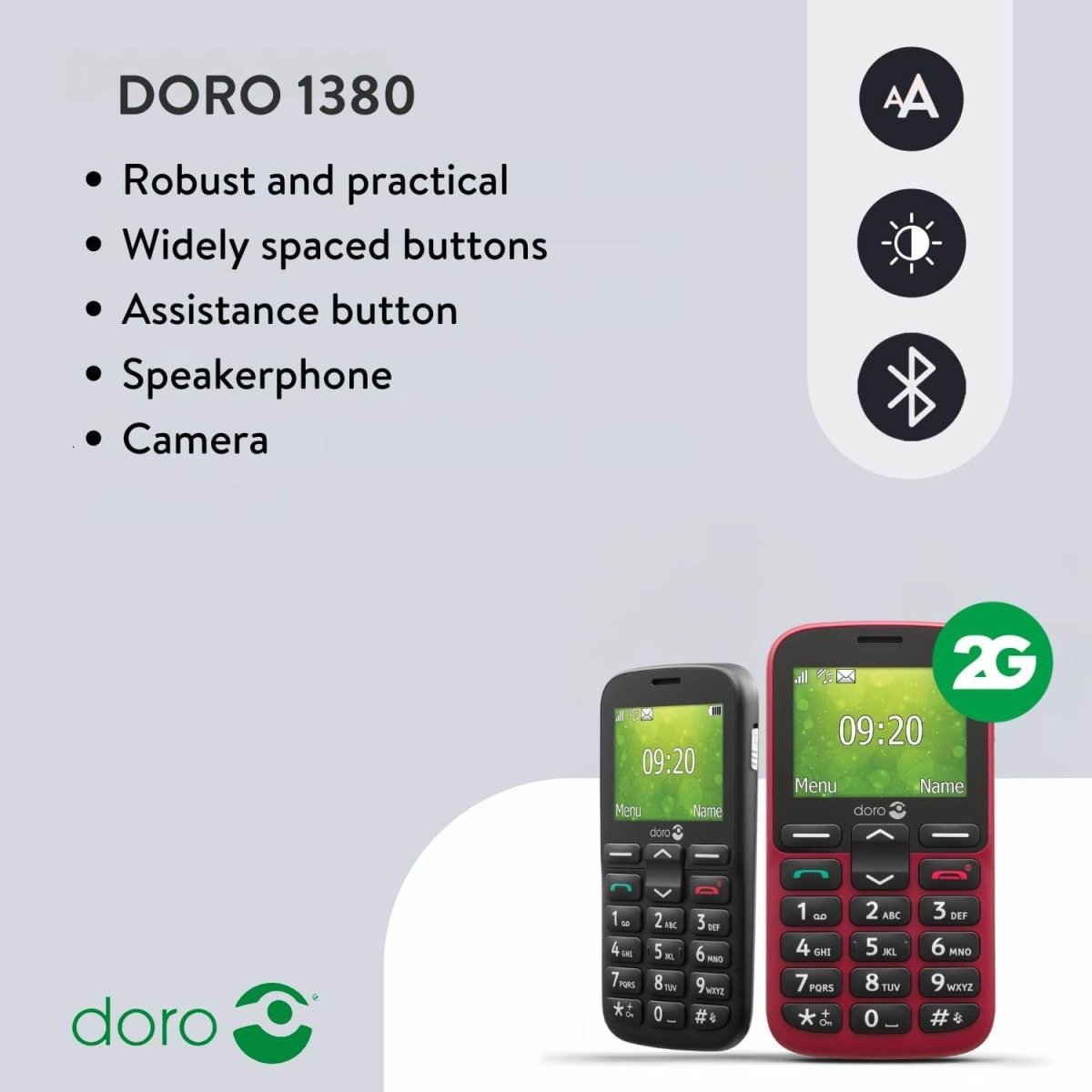 Doro 1380 Dual SIM Mobile Phone for Seniors (Black) – Large Keys, SOS Assistance Button, Camera & Torch - HTT Mobiles