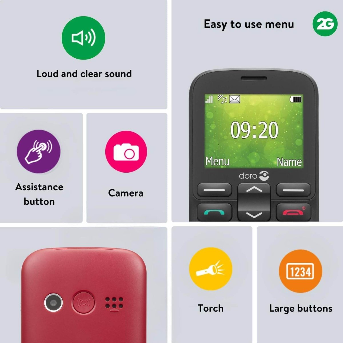 Doro 1380 Dual SIM Mobile Phone for Seniors (Black) – Large Keys, SOS Assistance Button, Camera & Torch - HTT Mobiles