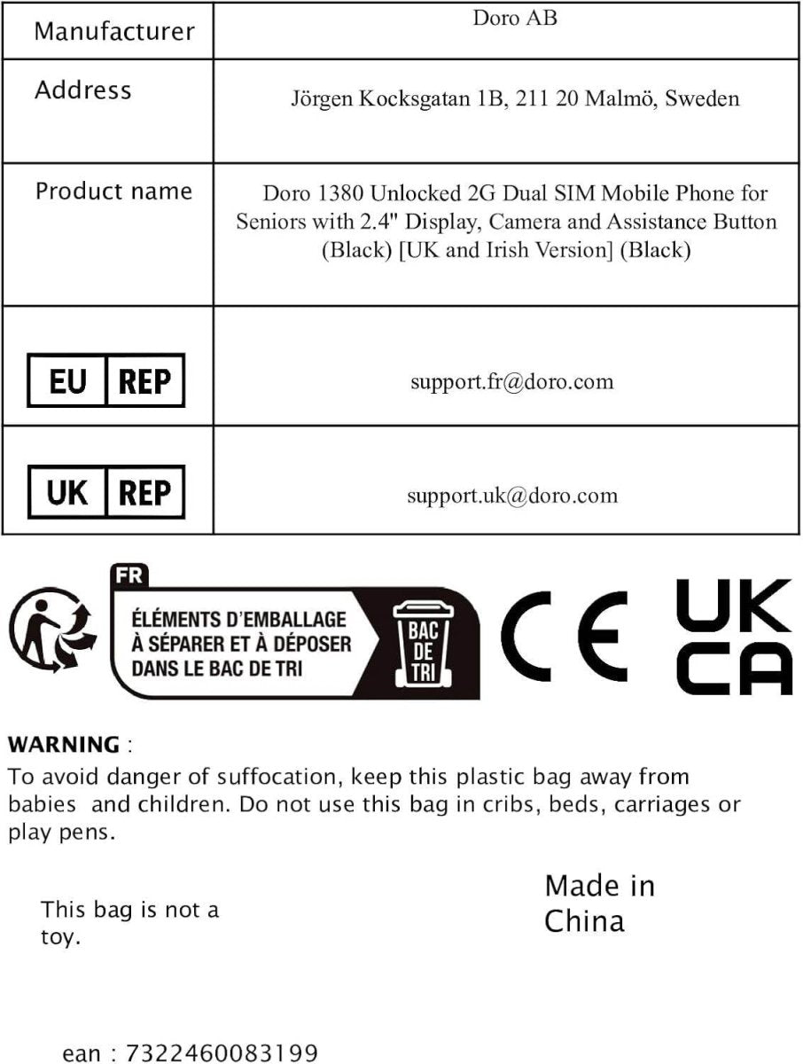 Doro 1380 Dual SIM Mobile Phone for Seniors (Black) – Large Keys, SOS Assistance Button, Camera & Torch - HTT Mobiles