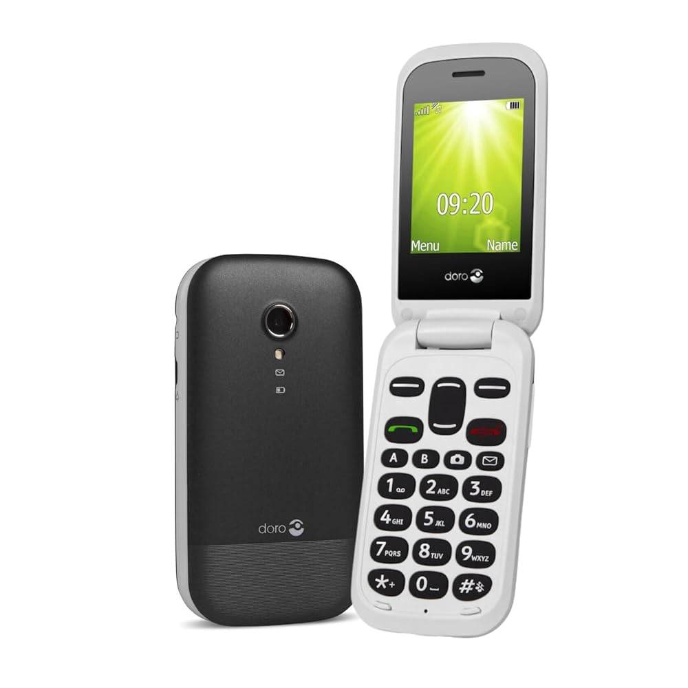 Doro 2424 Dual SIM Clamshell Mobile Phone for Seniors (Black) – External Display, SOS Button, Large Keys & Camera - HTT Mobiles
