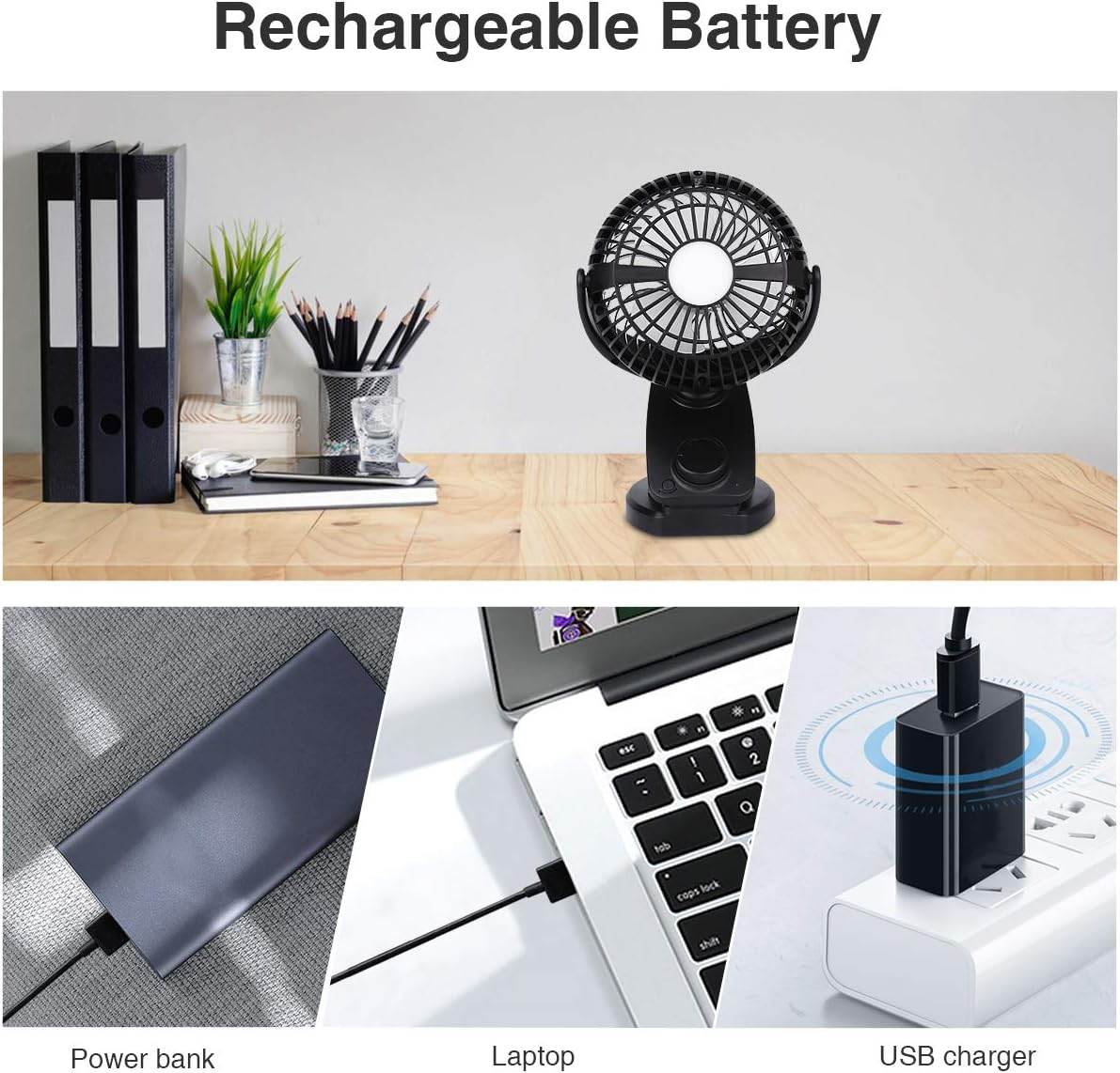 FITFORT Portable Clip - On Fan | USB Rechargeable with LED Light - HTT Mobiles