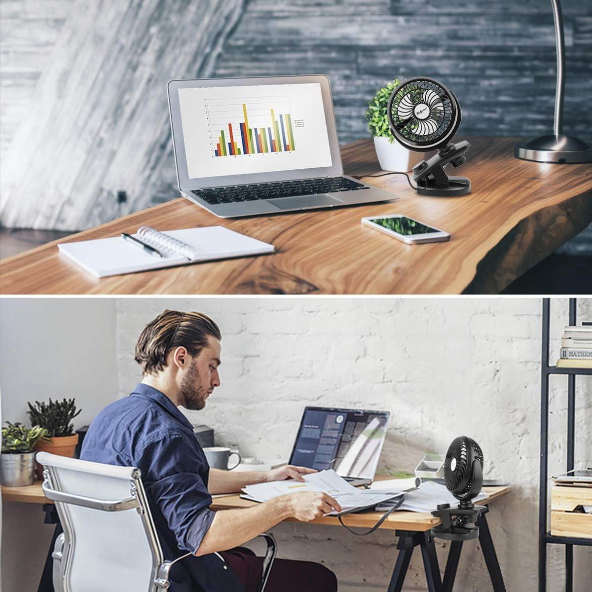 FITFORT Portable Clip - On Fan | USB Rechargeable with LED Light - HTT Mobiles