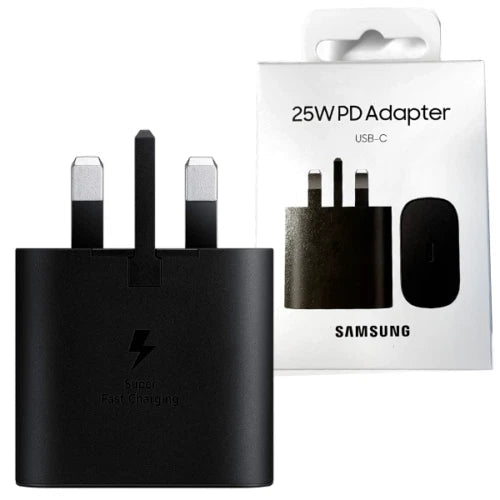Genuine Samsung Charger 25W Super Fast UK Mains Plug USB - C - Black - NEW - HTT Mobiles