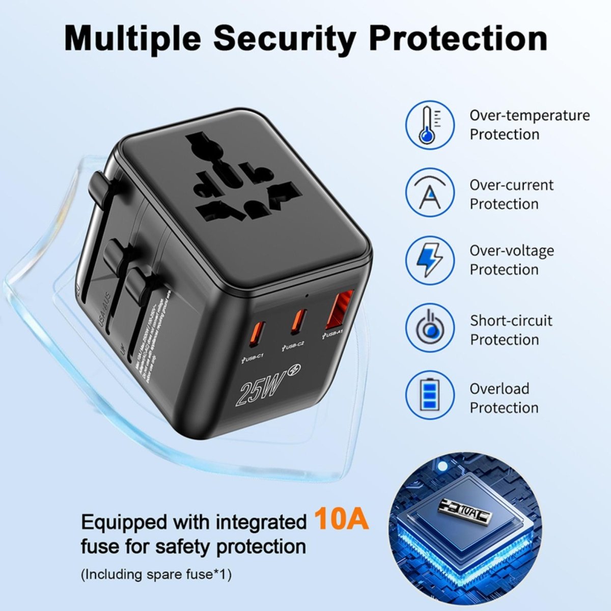 HAVAL 25W Fast Charger + Universal Adapter – Multi - Port Wall Plug with 2x USB - C & 1x USB - A Ports, PD/QC Compatible - HTT Mobiles
