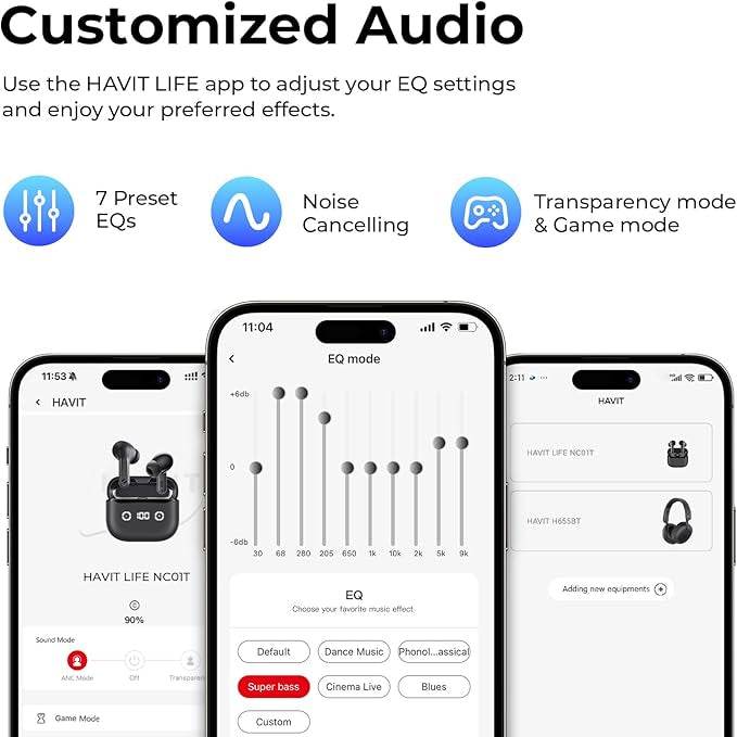 Havit Active Noise Cancelling Wireless Earbuds – LED Power Display, ANC, 30H Playtime - HTT Mobiles