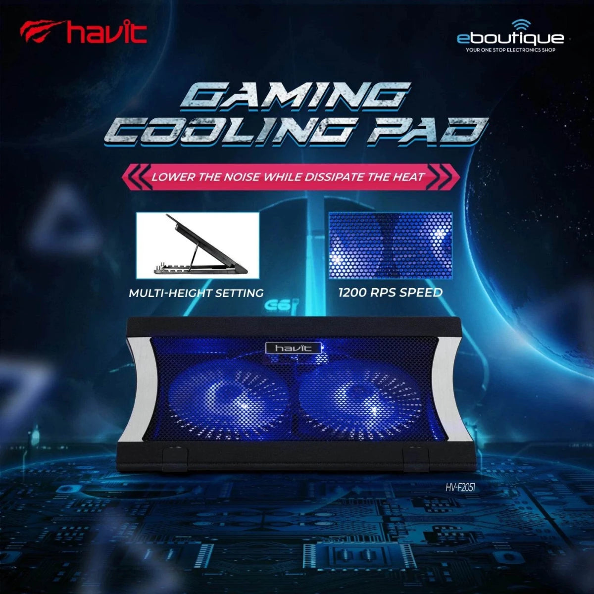 Havit F2051 Gaming Laptop Cooling Pad – Dual 140mm Fans, RGB Lighting, Ergonomic Stand (12" - 17") - HTT Mobiles