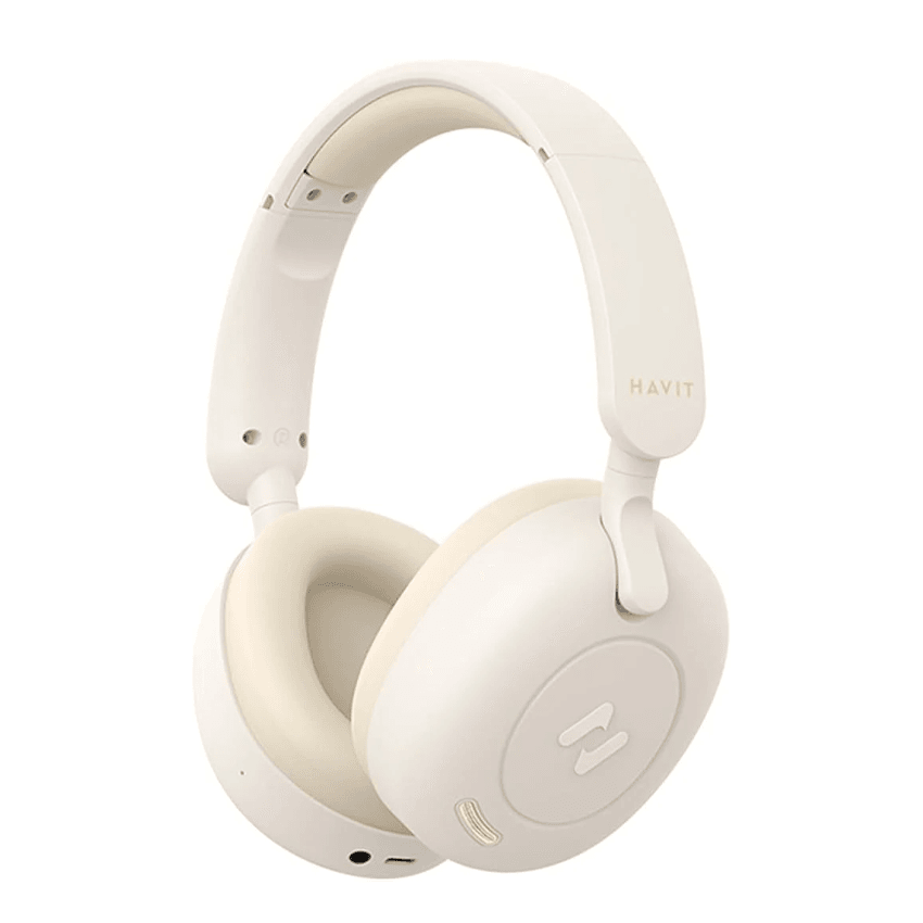 Havit H655BT Hybrid ANC Bluetooth Headset – On - Ear, 65 Hour Battery, Dual Device Support, ENC Clear Calls (BEIGE) - HTT Mobiles