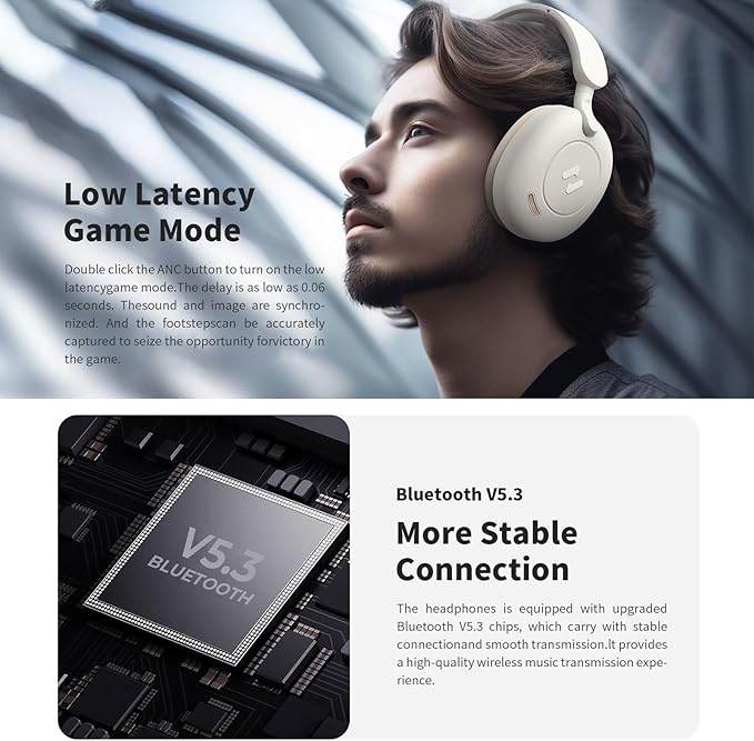 Havit H655BT Hybrid ANC Bluetooth Headset – On - Ear, 65 Hour Battery, Dual Device Support, ENC Clear Calls (BEIGE) - HTT Mobiles