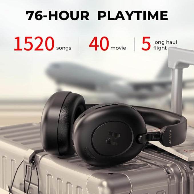 Havit H655BT Hybrid ANC Wireless Headphones – Over - Ear, Active Noise Cancellation, Bluetooth 5.3, Hi - Fi Sound, 60 - Hour Playtime (Black) - HTT Mobiles