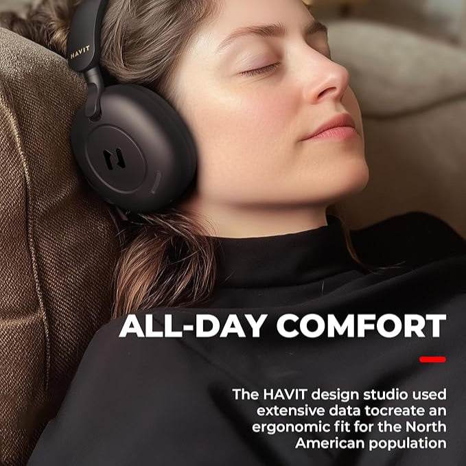 Havit H655BT Hybrid ANC Wireless Headphones – Over - Ear, Active Noise Cancellation, Bluetooth 5.3, Hi - Fi Sound, 60 - Hour Playtime (Black) - HTT Mobiles